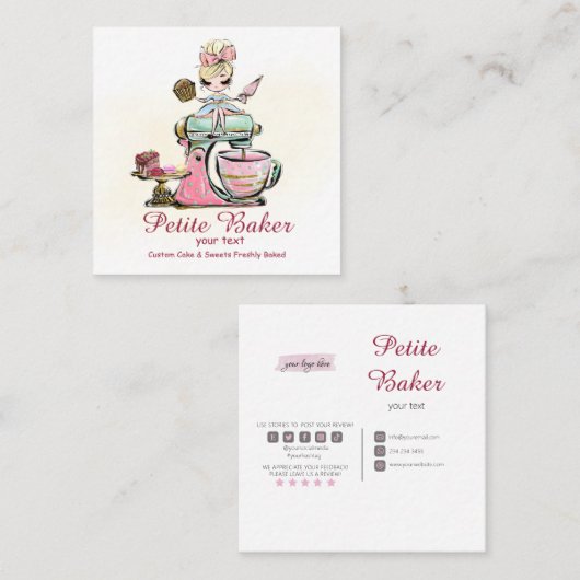 水彩ベーカリーミキサーペストリースイーツケーキ スクエア名刺 (正面/裏面)