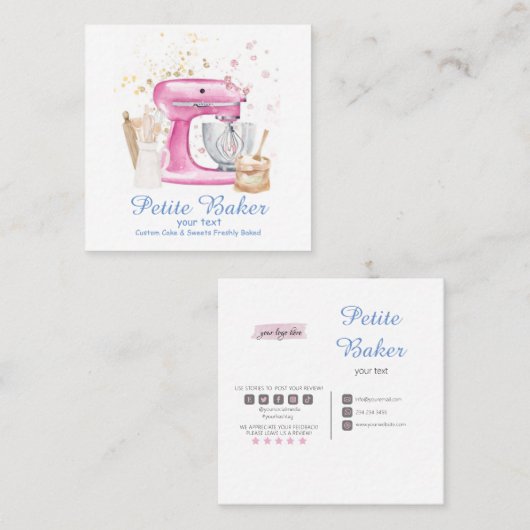 水彩ベーカリーミキサーペストリースイーツケーキ スクエア名刺 (正面/裏面)