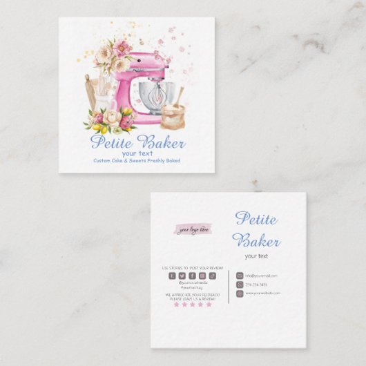 水彩ベーカリーミキサーペストリースイーツケーキ スクエア名刺 (正面/裏面)
