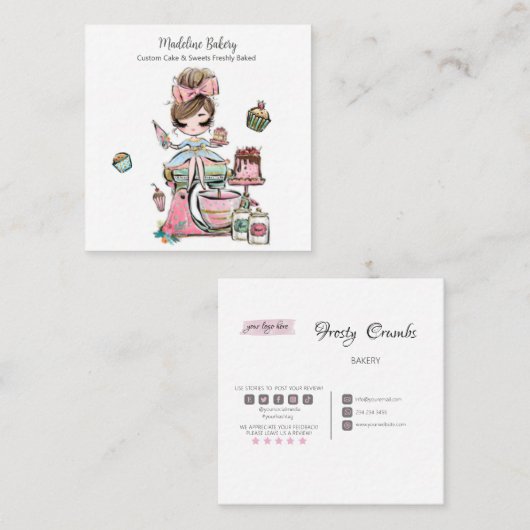 水彩ベーカリーミキサーペストリースイーツケーキ スクエア名刺 (正面/裏面)