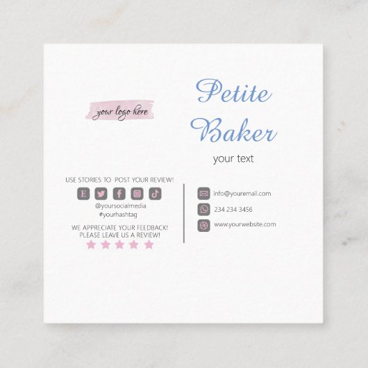 水彩ベーカリーミキサーペストリースイーツケーキ スクエア名刺 (裏面)