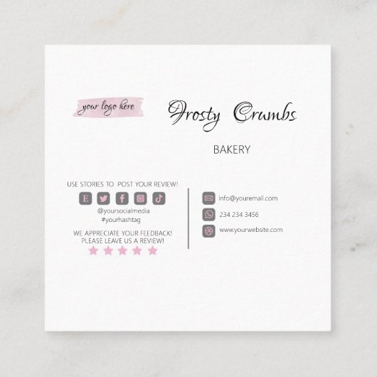 水彩ベーカリーミキサーペストリースイーツケーキ スクエア名刺 (裏面)