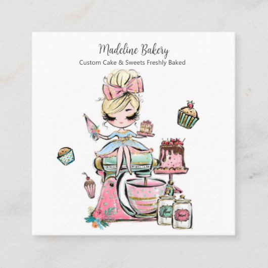 水彩ベーカリーミキサーペストリースイーツケーキ スクエア名刺 (正面)