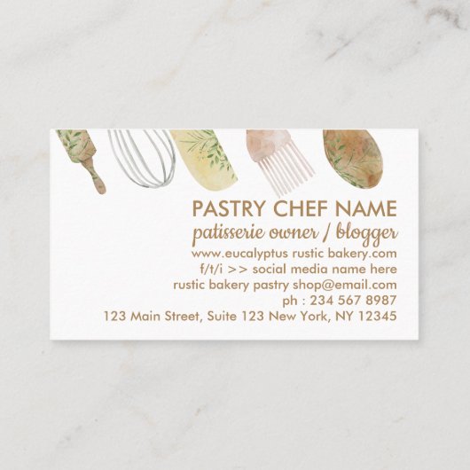 水彩ベーカリー素朴フローラかわいいシェフ 名刺 (裏面)