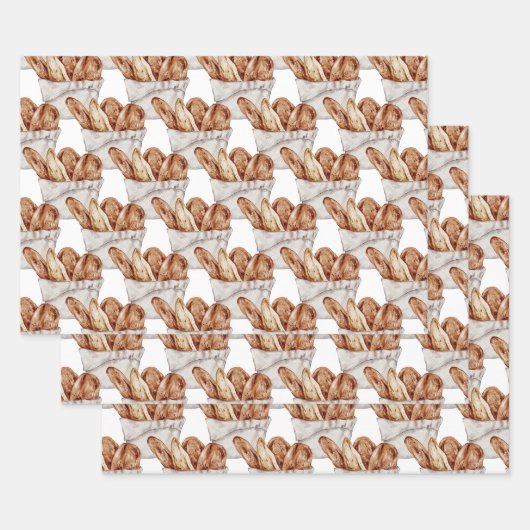 水彩ベーカリー,パン,パイ,手を焼絵を描く ラッピングペーパーシート (セット)