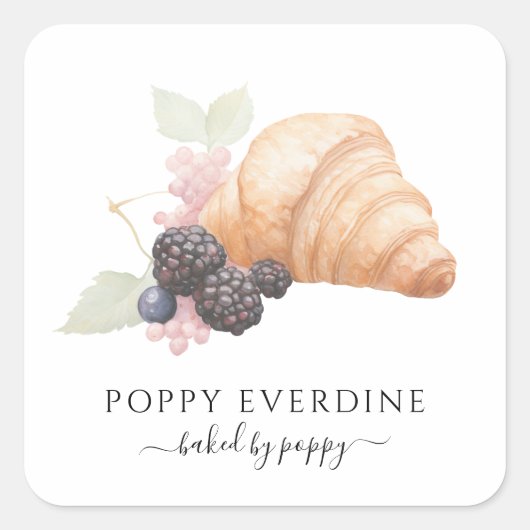 水彩ベーカーベーカリークロワッサン製品ラベル スクエアシール (正面)