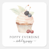 水彩ベーカー生地シェフカップケーキ製品ラベル スクエアシール (正面)