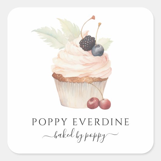 水彩ベーカー生地シェフカップケーキ製品ラベル スクエアシール (正面)