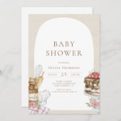 水彩ベーキングガールベビーシャワー 招待状 (正面/裏面)