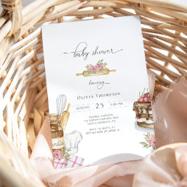 水彩ベーキングガールベビーシャワー 招待状