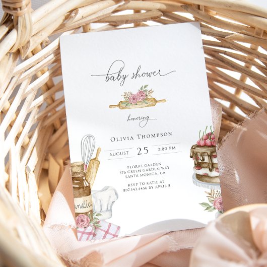 水彩ベーキングガールベビーシャワー 招待状