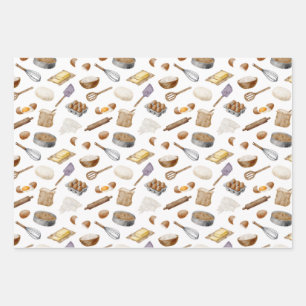 水彩ベーキングパターン ラッピングペーパーシート