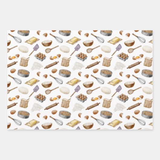 水彩ベーキングパターン ラッピングペーパーシート (正面3)