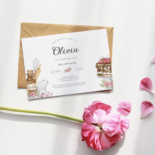 水彩ベーキング誕生日パーティーの招待 招待状