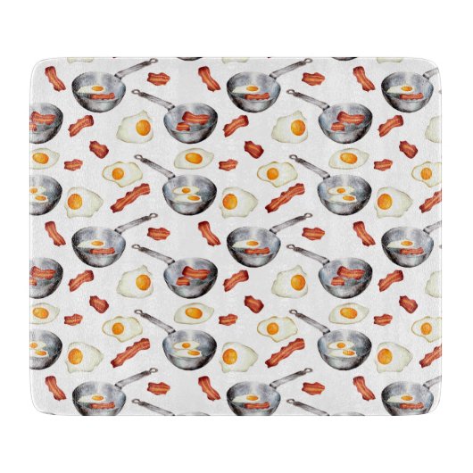 水彩ベーコン&エッグスブレックファーストフードパターン カッティングボード (正面)