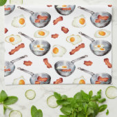 水彩ベーコン&エッグスブレックファーストフードパターン キッチンタオル (折り畳み)