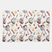 水彩ベーコン&エッグスブレックファーストフードパターン キッチンタオル (横)