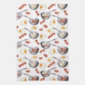 水彩ベーコン&エッグスブレックファーストフードパターン キッチンタオル (縦)