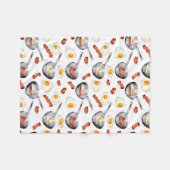 水彩ベーコン&エッグスブレックファーストフードパターン フリースブランケット (正面(横))