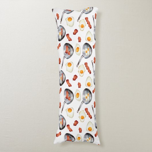 水彩ベーコン&エッグスブレックファーストフードパターン ボディピロー (正面縦)