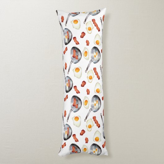 水彩ベーコン&エッグスブレックファーストフードパターン ボディピロー (裏面 (縦))