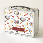 水彩ベーコン&エッグスブレックファーストフードパターン メタルランチボックス (裏面)