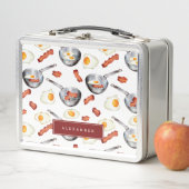 水彩ベーコン&エッグスブレックファーストフードパターン メタルランチボックス (インサイチュ)