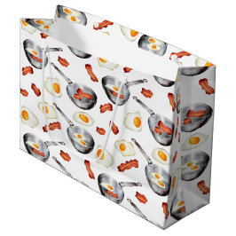 水彩ベーコン&エッグスブレックファーストフードパターン ラージペーパーバッグ