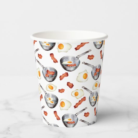 水彩ベーコン&エッグスブレックファーストフードパターン 紙コップ (裏面)