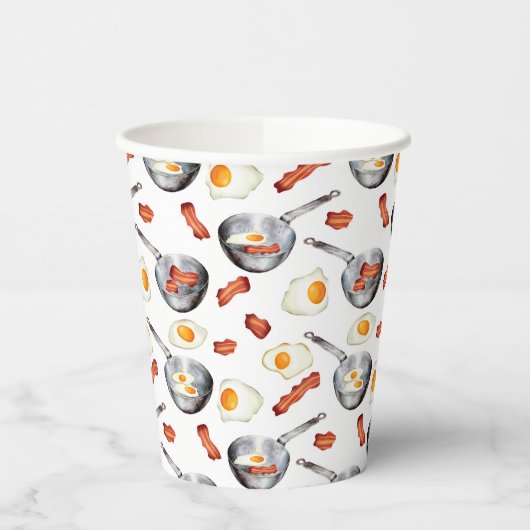 水彩ベーコン&エッグスブレックファーストフードパターン 紙コップ (左)