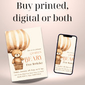 水彩ベージュベアリ第1誕生日 招待状