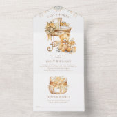 水彩ベージュ&金ゴールドベビーシャワーおむつラッフル オールインワン招待状 (内側)