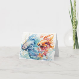 水彩ベータフィッシュブルー&オレンジ空白の ノートカード