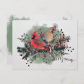 水彩ペアオブ深紅色クリスマスデザイン シーズンポストカード (正面/裏面)