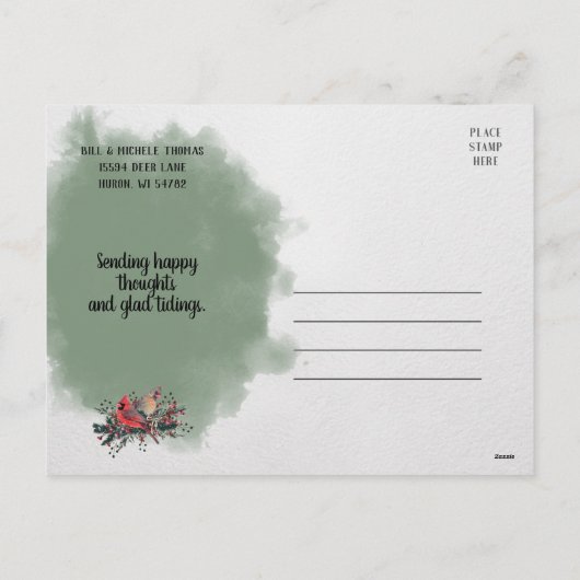 水彩ペアオブ深紅色クリスマスデザイン シーズンポストカード (裏面)