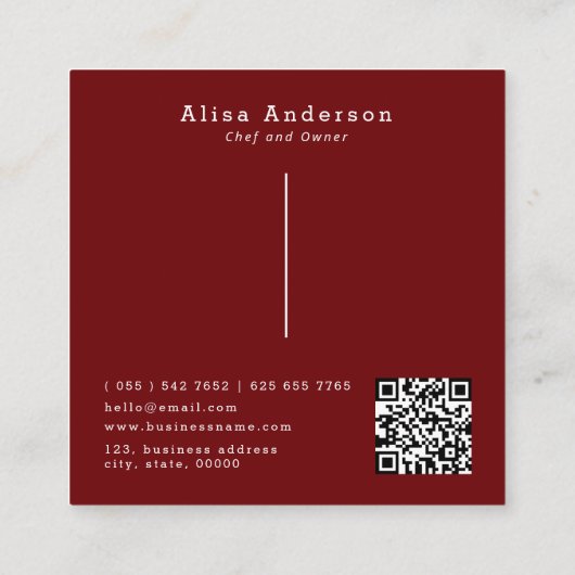 水彩ペストリーカスタムベーカリーQRコードミニマリスト スクエア名刺 (裏面)