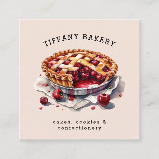 水彩ペストリーカスタムベーカリーQRコードミニマリスト スクエア名刺 (正面)