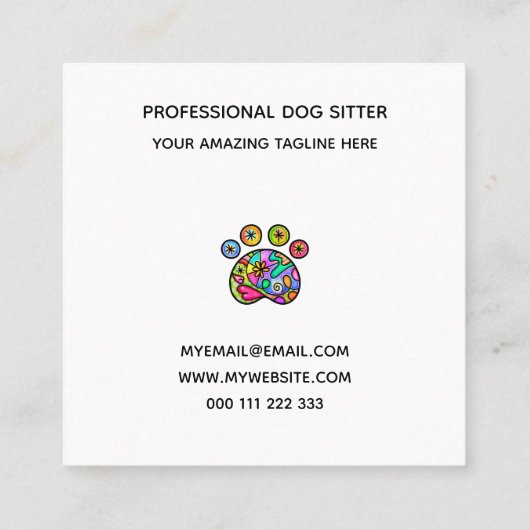水彩ペットドッグパウフォークアートテンプレート スクエア名刺 (裏面)