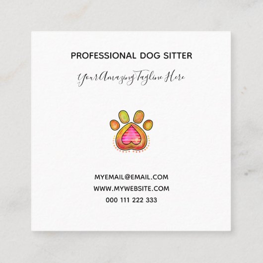 水彩ペットドッグ足ハートテンプレート  スクエア名刺 (裏面)