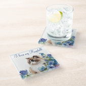 水彩ペットラグドール猫と青い花 ガラスコースター (アングル)