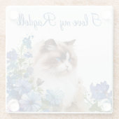 水彩ペットラグドール猫と青い花 ガラスコースター (裏面)