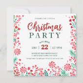 水彩ペパーミントキャンディカネクリスマスパーティー 招待状 (正面)