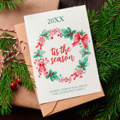 水彩ペパーミントキャンディーケーンクリスマスリース シーズンカード