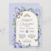 水彩ペリウィンクルブルーバタフライキンセアニラ 招待状 (正面/裏面)