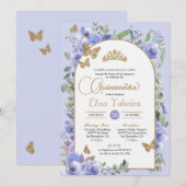 水彩ペリウィンクルブルーバタフライキンセアニラ 招待状 (正面/裏面)
