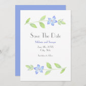 水彩ペリウィンクル花の日付を保存 セーブザデート (正面/裏面)