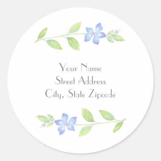 '水彩ペリウィンクル花'ラベル ラウンドシール (正面)
