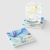 水彩ペルシアブルー花花びら模様 ストーンコースター (横)