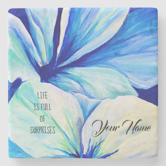 水彩ペルシアブルー花花びら模様 ストーンコースター (正面)