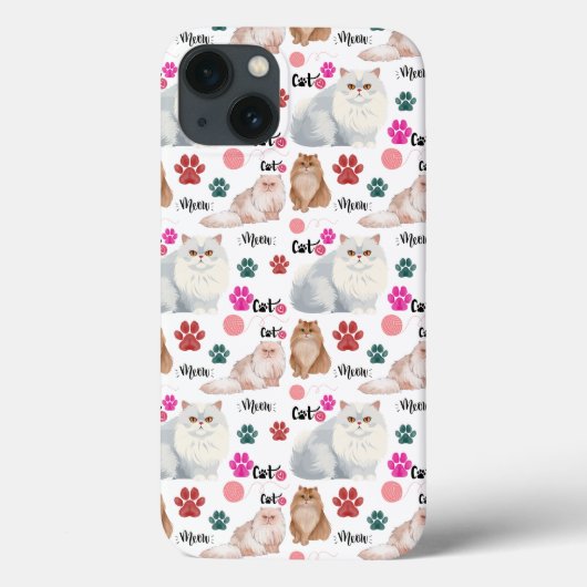 水彩ペルシャ猫と足の継ぎ目模様 Case-Mate iPhoneケース (裏面)